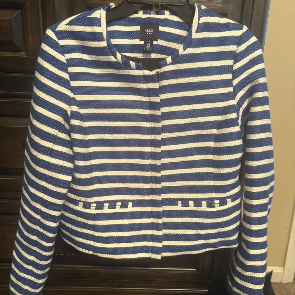 GAP Women's Striped Blue and White Blazer